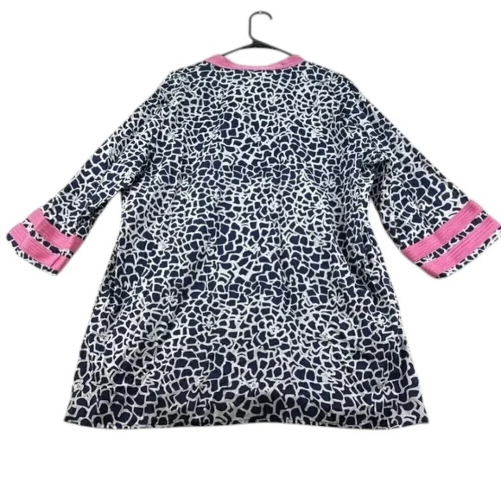 Hanna & Gracie Top Deep Blue Geo Print V-Neck 100% Cotton Size XXL - Picture 2 of 9